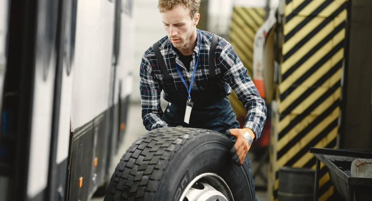 Mécanicien qui change des plaquettes de frein dans un atelier automobile