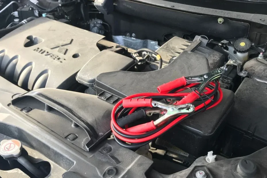 Mécanicien contrôle batterie sur moteur Peugeot, capot ouvert, garage éclairé